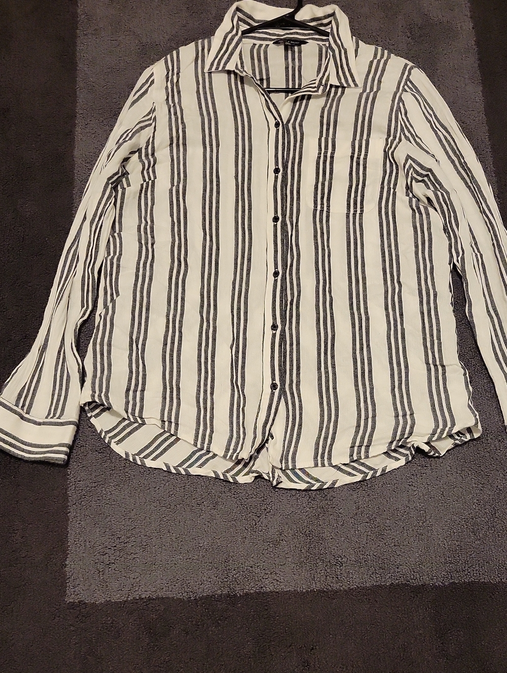 Lucky Brand White Shirt with Black Vertical Stripes